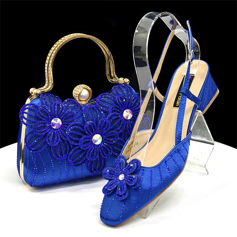 Novos Scarpins e Bolsa Italianos Para Festa 2026 Estilo INS Bico Fino Salto Alto Elegante Strass Verde Cunhado Feminino