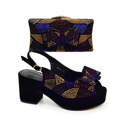 Lastest Italian Design Fashion Style Ladies Shoe with Matching Bag Set 2024 Nigerian Shoes and Bag Set Wedding Shoes Bride