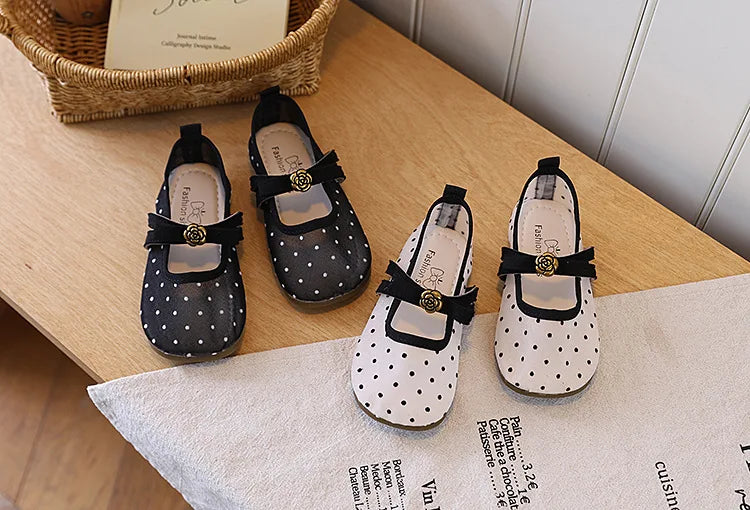 Girls' Casual Shoes, Polka Dot Mesh Princess Cute Bow Spring Summer 2026 Suitable Toddlers, Medium Large Children Wedding Party