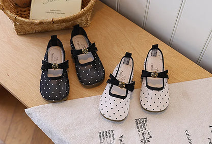 Girls' Casual Shoes, Polka Dot Mesh Princess Cute Bow Spring Summer 2026 Suitable Toddlers, Medium Large Children Wedding Party