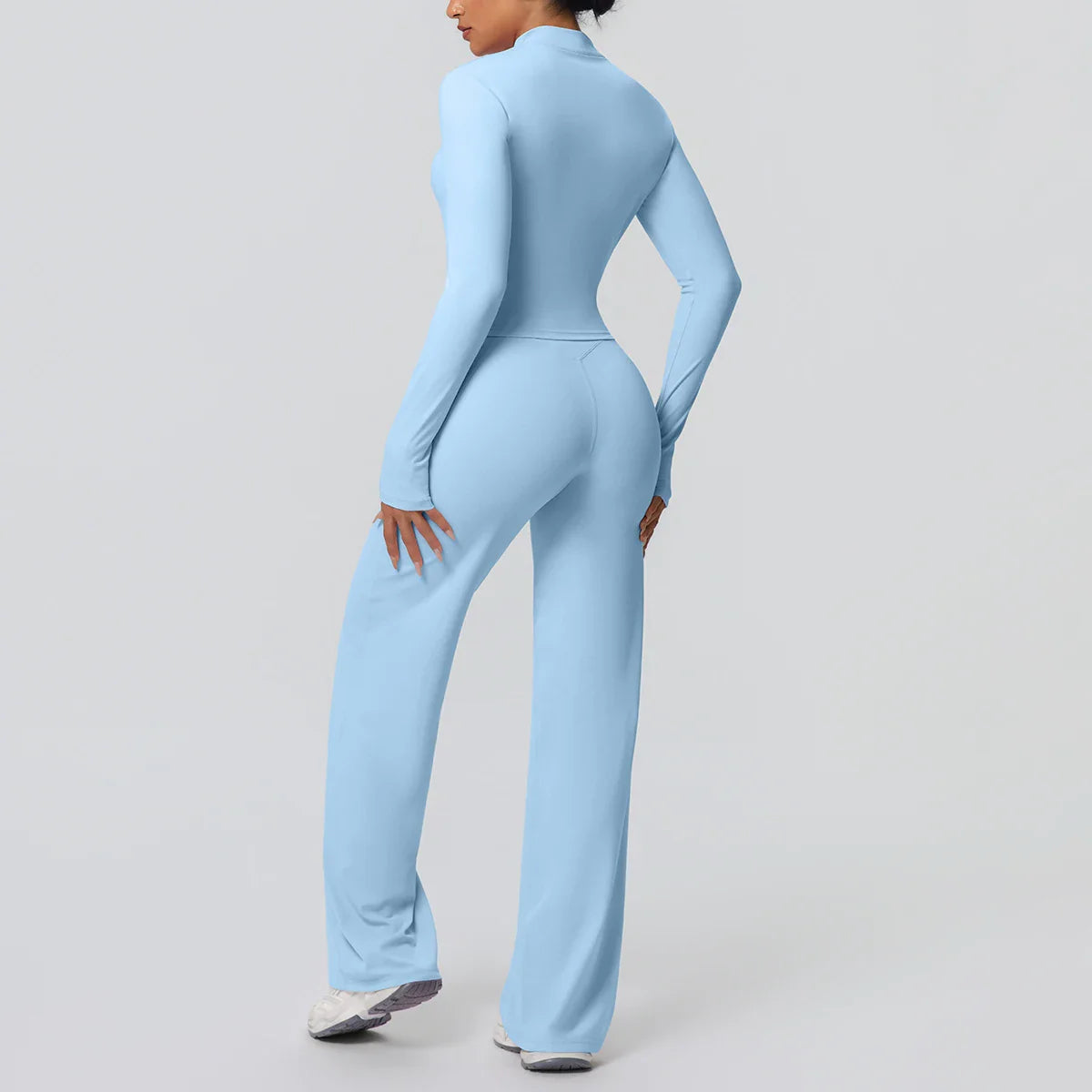 2pieces Quick Drying Sports Fitness Clothing Yoga Set Women Yoga Zipper Long Dleeves High Waisted Breathable Wide Leg Pants Set
