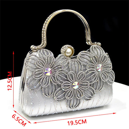 Party Shoes And Bag Ladies Heel Decoration Pure Elegant Flower Wedding Shoes And Bag Full rhinestone Fashion Handbag