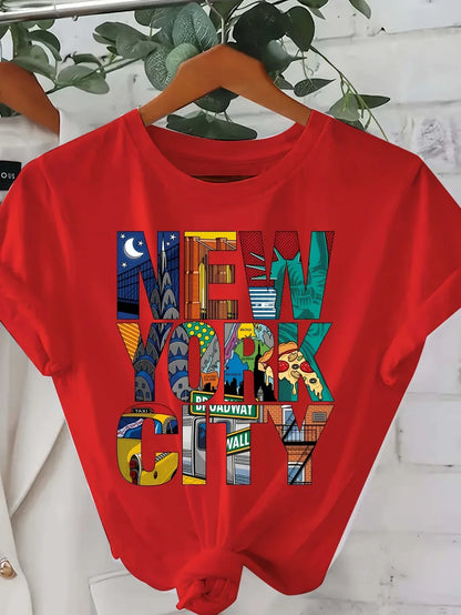 Women's short-sleeved crew neck T-shirt, casual style, New York City print, summer style.Summer Streetwear graphic t shirts Y2K