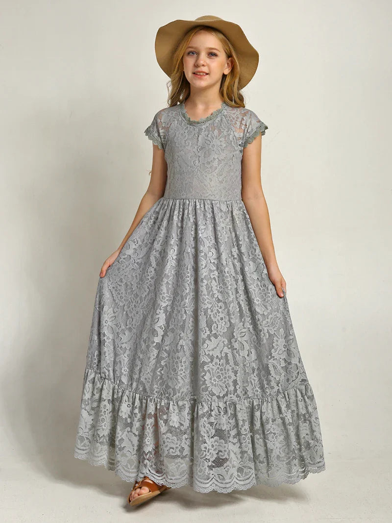Princess Girls Lace Bohemia Long Dresses Baby Kids Flower Wedding Party Dress Cotton Lining Vestidos Costume Children Clothing