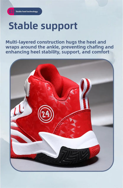 Kids Basketball Shoes Boys Rotary Buckle Sneakers Non-slip Child Trainer Basket Shoes Outdoor Children Sport Running Footwear