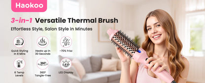 Ionic Thermal Brush Dual Voltage 6 Temperature Settings & LED Digital Display For Curling And Straightening Hot Air Styler