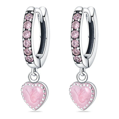 Earrings For Womens 925 Silver Color Pink Rainbow Horse Bear Bee Double Hoop Earrings Fine Engagement Anniversary Jewelry Gifts
