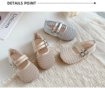 Girls Mesh Sandals Soild Color Versatile Kids Flat Shoes Double Hook&loop 2026 Summer New Children Princess Shoes Korean Style