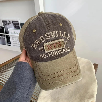 American Retro Baseball Hat Women's Soft Top Letter Washed Cowboy Duck Tongue Hat Wide Brim Big Head Surrounding Face Small Hat