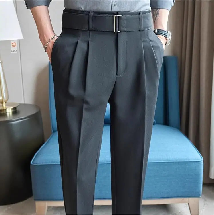 Quality Male Boutique Men Formal Wear Wedding Dress Trousers Men Belt Design British Style Business Casual Slim Suits Pants 3XL