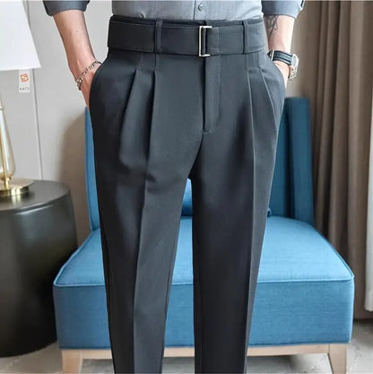 Quality Male Boutique Men Formal Wear Wedding Dress Trousers Men Belt Design British Style Business Casual Slim Suits Pants 3XL