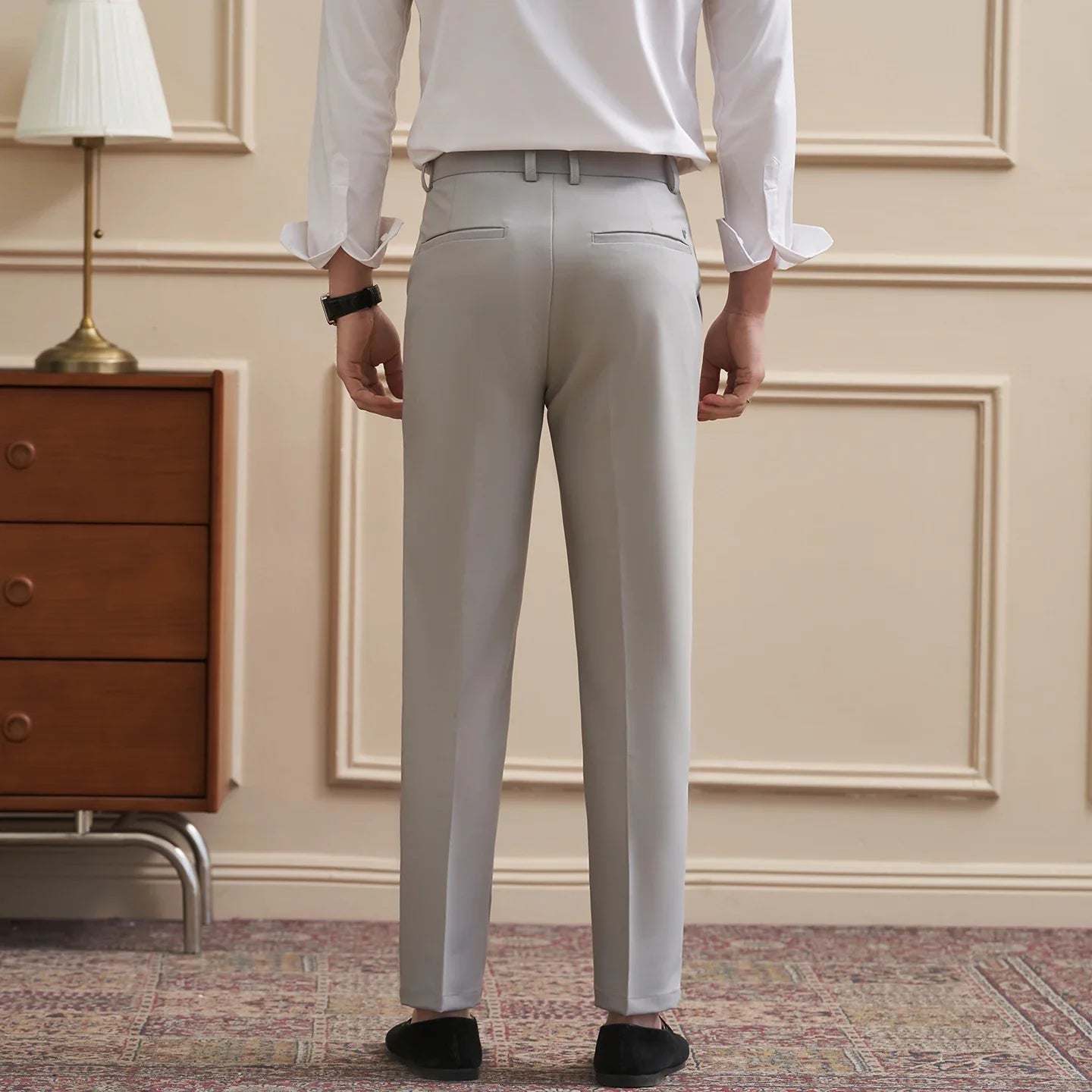 High Quality Men's Business Casual Slim-Fitting Suit Pants, Classic Solid Color Straight Work Trousers