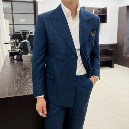 Men Vintage Luxury Double Breasted Slim Fit Lapel Evening Gown ltalian Style Fashion High-end Groom Wedding Party Tuxedo 2 Piece