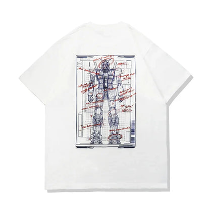 Japanese Anime All Cotton T-shirt Mobile Suit Gundam RX78 Design Picture Short Sleeved Hot Selling Loose Casual Couple Top