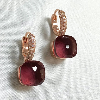Classic Candy Color Earrings Inlay Transparent Zircon 27Colors Crystal Earrings Rose Gold Plated Fashion Jewelry For Women