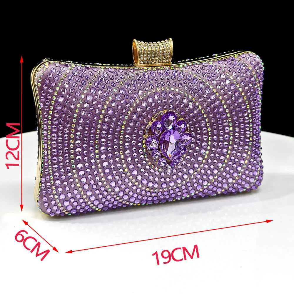Italian Luxury Rhinestone Taro Purple Pointed Toe High Heel Shoe & Bag Set for Women - Perfect for Parties