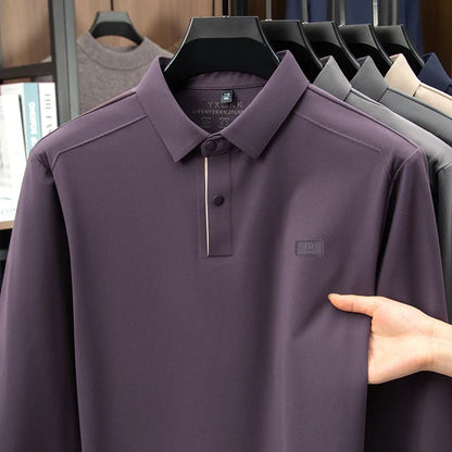 2025 Long Sleeved Polo Shirt for Spring and Autumn Men's Clothing with A Base Collar Casual and Fashionable Long Sleeved T-shirt
