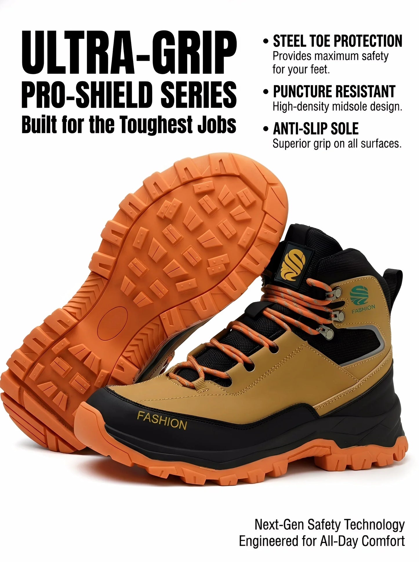 Men Mid Top Safety Work Boots Water Repellent Steel Toe Anti Smash Anti Puncture Wear Resistant Non Slip Industrial Construction