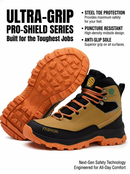 Men Mid Top Safety Work Boots Water Repellent Steel Toe Anti Smash Anti Puncture Wear Resistant Non Slip Industrial Construction