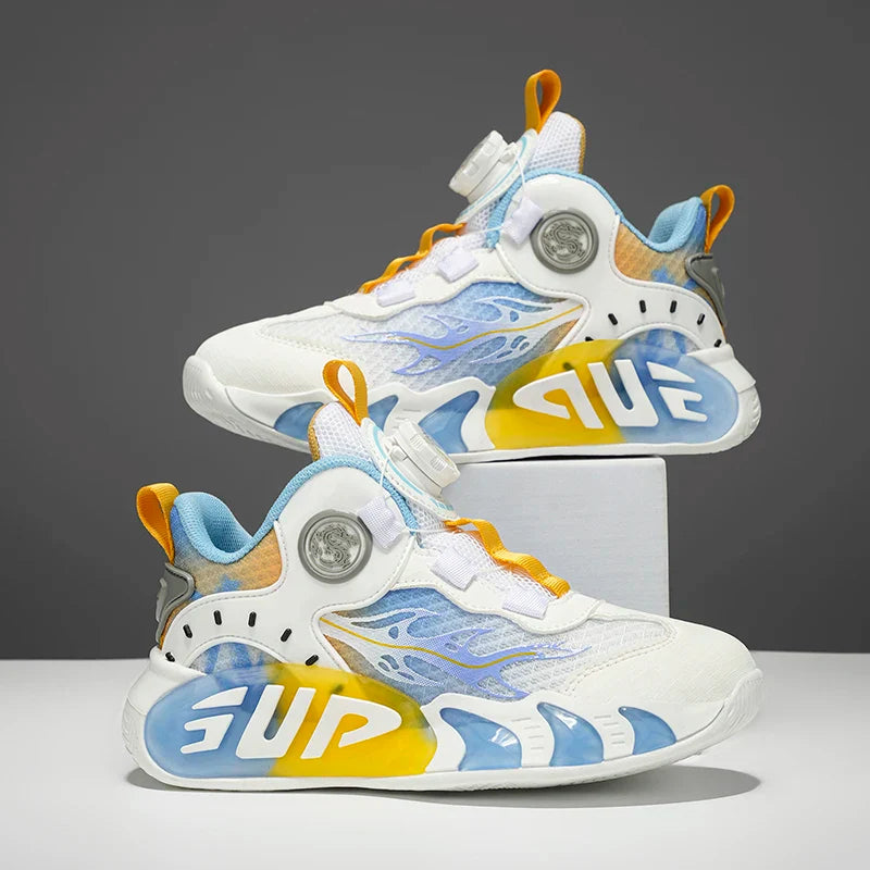 Rotary Buckle Children's Sports Shoes Fashion Orange Sports Shoes For Boys Girls Non-slip Platform Casual Sneakers Kids Trainers