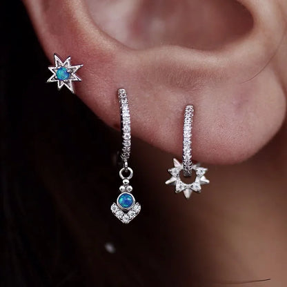 925 Sterling Silver Earring Zircon Sun Flower Ear Ring Geometric Style Water Drop Ear Bone Cute Temperament Woman Girl Ear Jewel