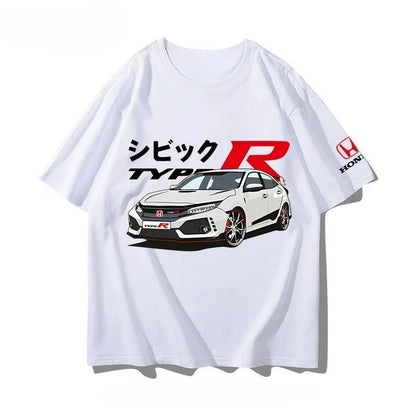 Honda Civic Motorcycle Short-sleeved Classic Modified Car Culture JDM Car Racing Fan T-shirt Club Men's Top