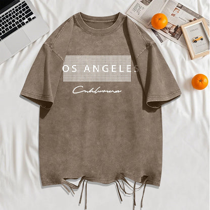 Famous Cities In The United States Washed Holes Male T Shirts Fashion Tee Unisex Cotton Clothing Casual Retro Loose Short Sleeve