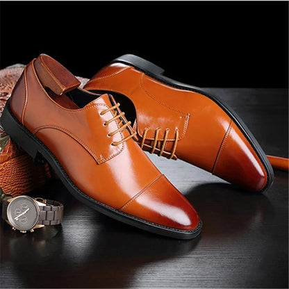 Classic Derby Shoes Leather Man Business Dress Office Leather Shoe Flats For Men Fashion Wedding Party Suit Club Shoe Vintage