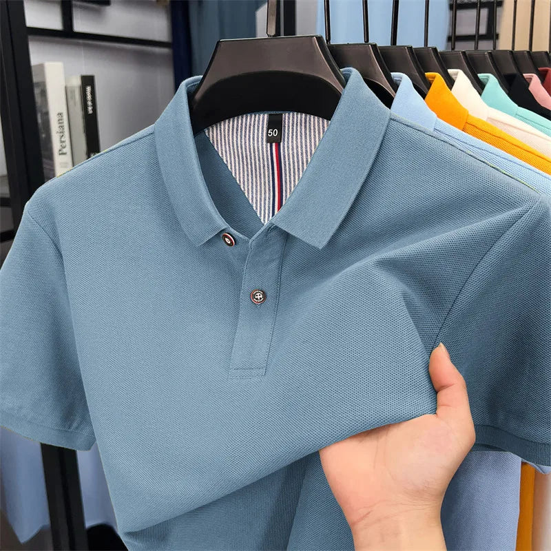 100% pure cotton high-end short sleeve polo shirt men's summer fashion new breathable Korean business casual golf brand T-shirt
