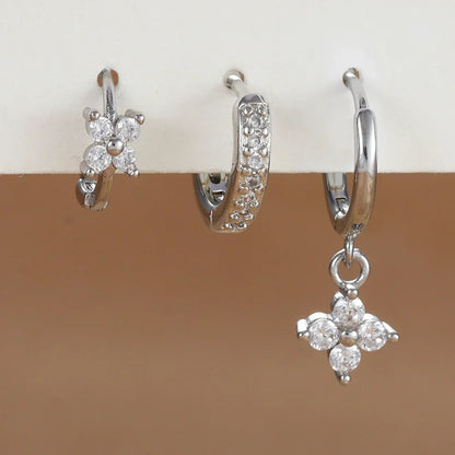 3PCS Trendy Stainless Steel Flower Drop Earring Set For Women Crystal Zirconia Dangle Earring Hypoallerg Piercing Jewelry aretes