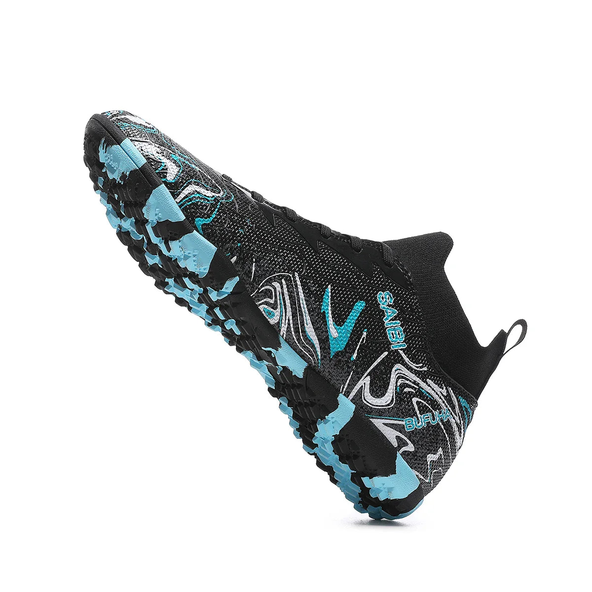 High-top football boots with long FG studs and TF studs,suitable for both men and women,featuring breathable and non-slip design