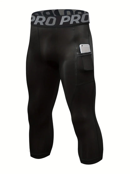 3/4 Compression Pants Men Quick Drying Gym Workout Leggings Basketball Running Athletic Sports Training Base Layer Bottoms