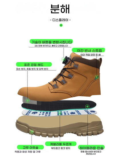 New Rotating Button Safety Shoes for Men Steel Toe Sneaker Non Slip Work Shoes Man Puncture Proof Protective Work Safety Boots