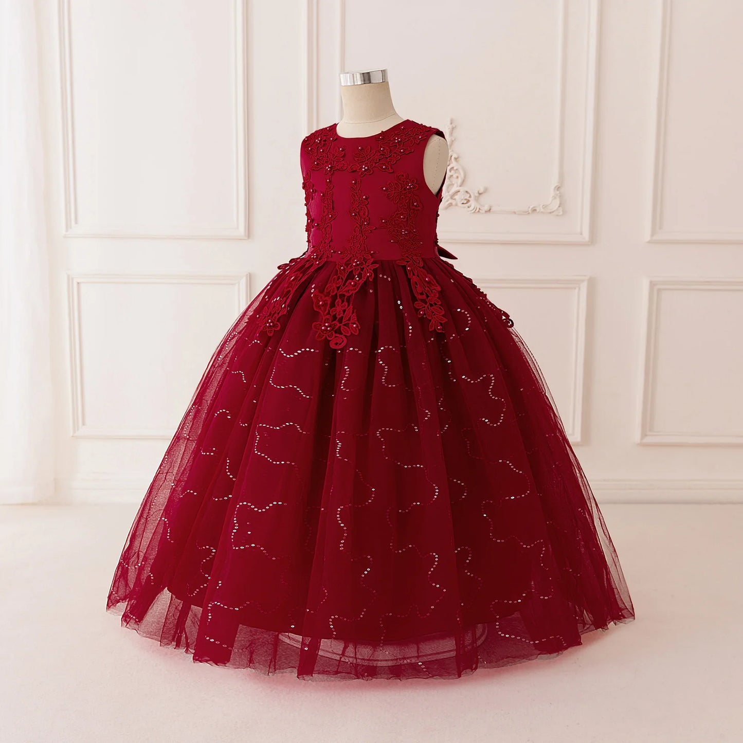 Summer Flower Baptism Bridesmaids Girls Dress Tulle Wedding Birthday Princess Party Dress Girls Graduation Evening Kids Clothing