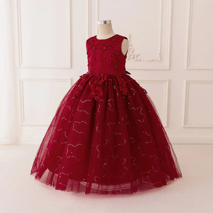 Summer Flower Baptism Bridesmaids Girls Dress Tulle Wedding Birthday Princess Party Dress Girls Graduation Evening Kids Clothing