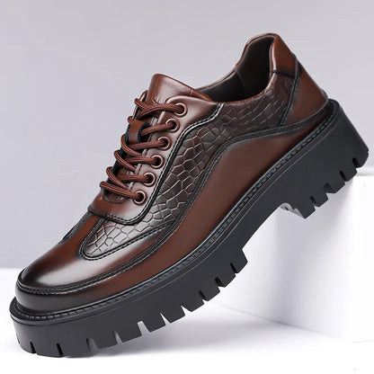 Retro Brown Men's Banquet Leather Shoes Thick Soled Wear-resistant Work Shoes2025 Classic Brand Men's Business Dress Shoes