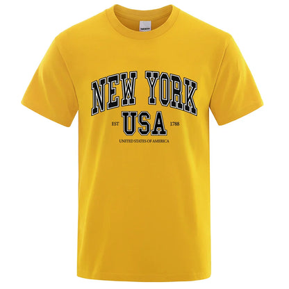 New York Usa Est 1788 Street City Letter Tops Men O-Neck Shirt Summer Loose Clothing Loose Cotton Oversize Tshirt Hip Hop Tops