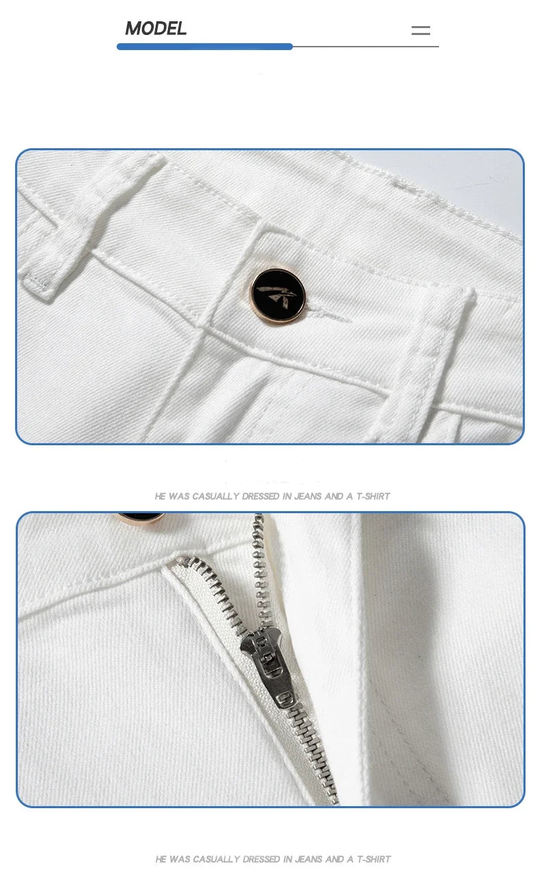 White Summer Men's Slim Jeans Classic Business Fashion High Quality Cotton Stretch Denim Pants Brand Trousers