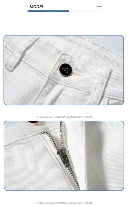 White Summer Men's Slim Jeans Classic Business Fashion High Quality Cotton Stretch Denim Pants Brand Trousers