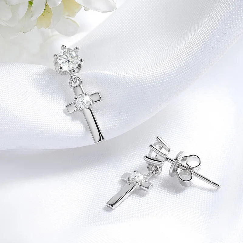 Cross Dangle All Moissanite Drop Earrings for Women D Color VVS1 Lab Diamond Jewelry Hip Hop Real S925 Sterling Silver
