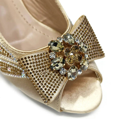 Italian Shoes and Bags Matching Set for Women Bow Rhinestones Peep Toe High Heels Purple Color Nigerian Party 2024
