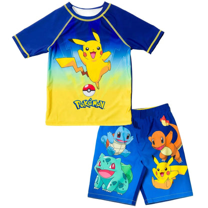 Pokémon Charmander Pikachu 3D Printed T-shirt and Shorts - Boys' and Girls' Casual Pajama Summer Set FamilyMatching Kids