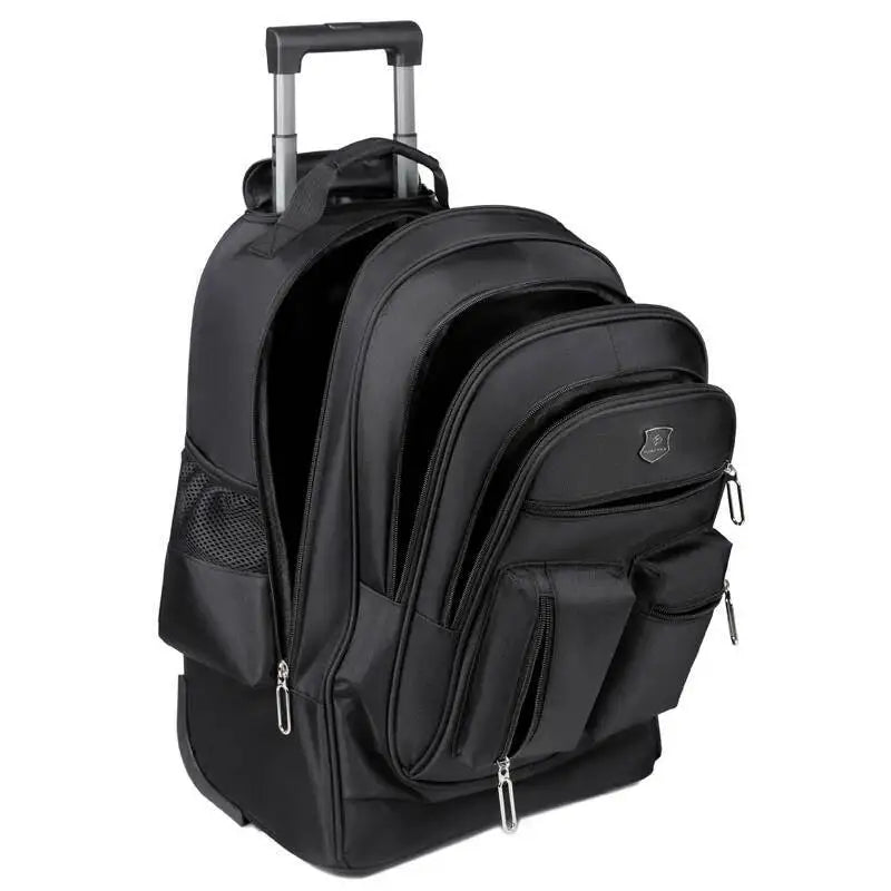 Large Capacity Travel Backpack With Wheels Hidden Pull Rod Waterproof Carry On Luggage Weekend Travel Bag For Men Business Trip