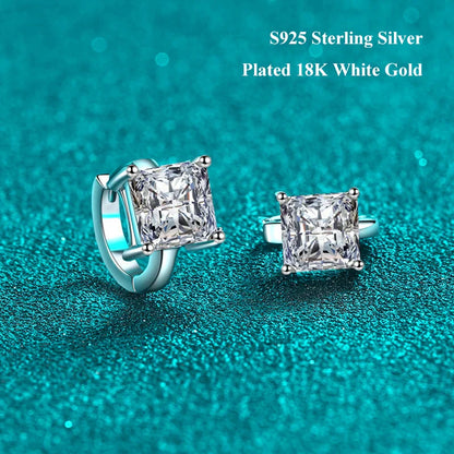 Princess Cut 1CT 2CT D Color Small Moissanite Hoop Earrings For Women s925 Silver Plated 18k Hook Earring Ear Buckle Gift