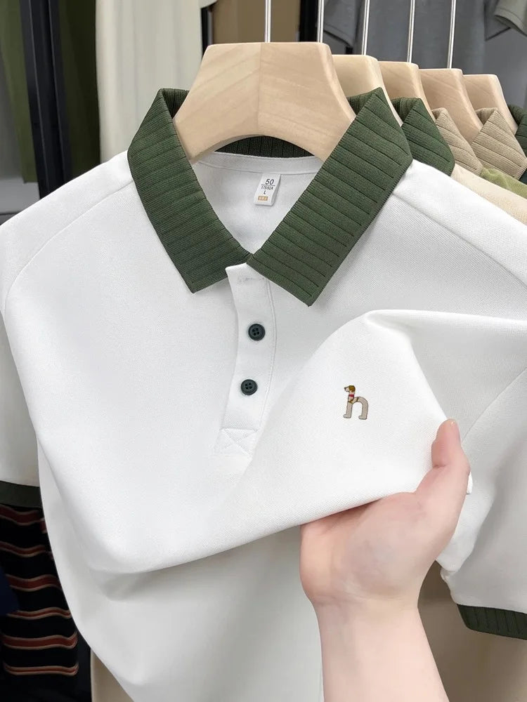 Fashion high-end brand POLO shirt exquisite little dog embroidery lapel T-shirt new comfortable and leisure men's short sleeve