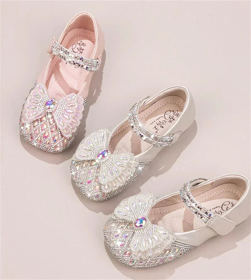 Sweet Baby Girls Spring/SummerPopular Crystal Cute Bow Flat Shiny Catwalk Princess Shoes Kids Lightweight Soft Children Toddler