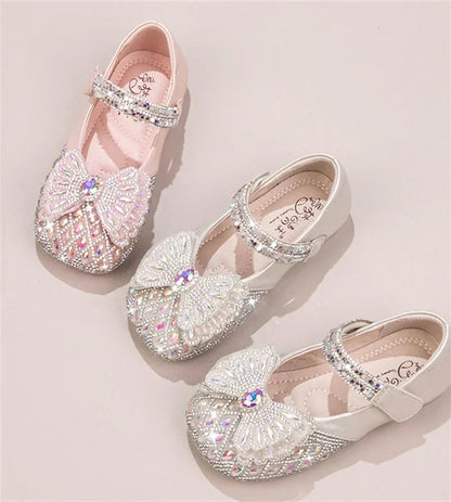 Sweet Baby Girls Spring/SummerPopular Crystal Cute Bow Flat Shiny Catwalk Princess Shoes Kids Lightweight Soft Children Toddler