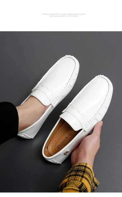 Patent Leather Beanie Shoes Men's New Spring and Summer Large Size Patent Leather Casual British Leather Shoes Women's Slip-On Lazy Casual Shoes Handmade Shoes
