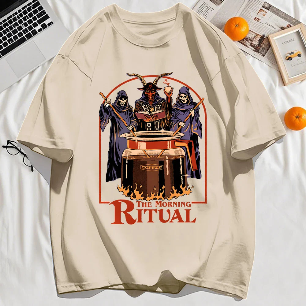 The Morning Ritual Prints Men T-Shirt Summer Breathable Cotton Loose T Shirts All-Match O-Neck Soft Unisex Top