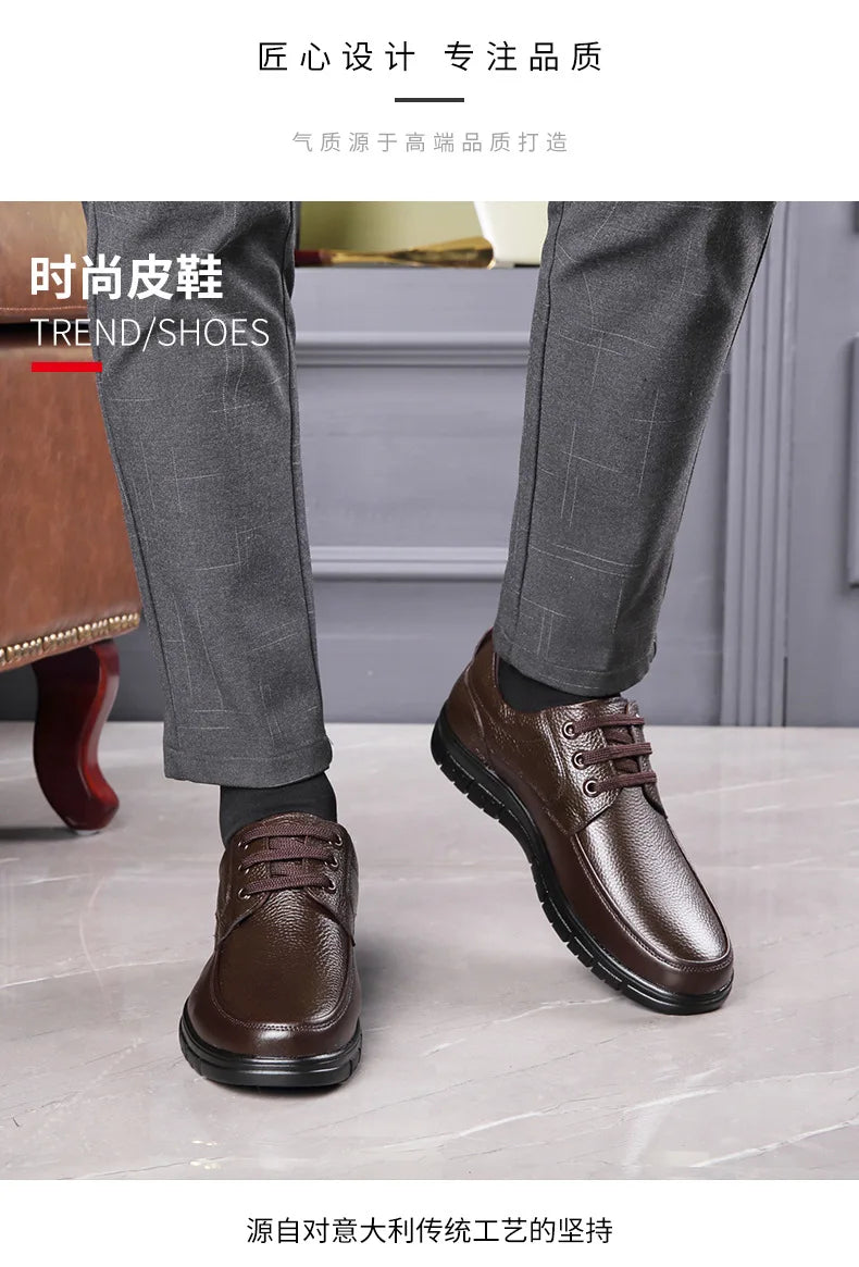 Handmade Leisure Men Shoes New Trendy Minimalist Work Shoes With Lace Up Middle-Aged Dad Formal Casual Business Leather Shoes